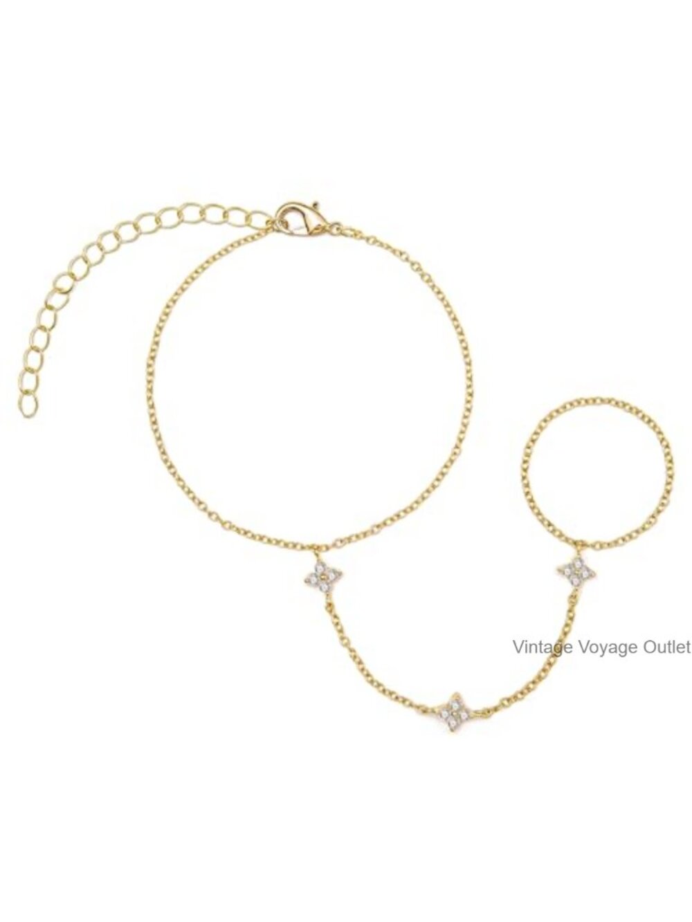 14K Gold Plated Ring Hand Chain Bracelet Adjustable Chain for Women